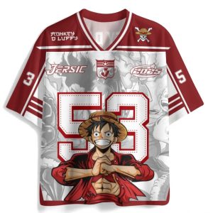 Custom Name One Piece Luffy Anime Football Jersey Red
