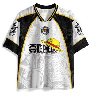 One Piece Luffy Anime Football Jersey Black White