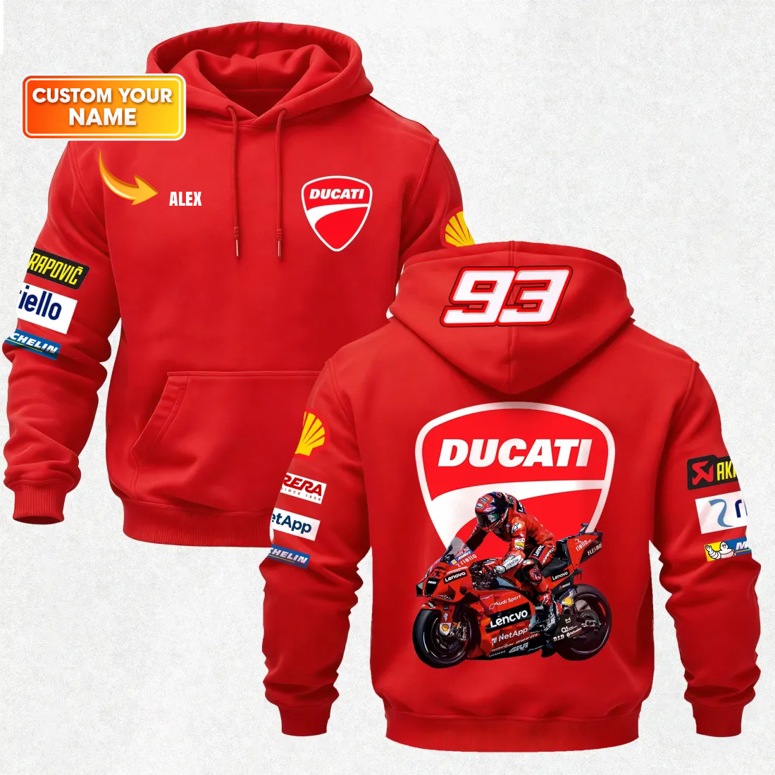 Personalized Ducati Lenovo Team x Marc Márquez Hoodie