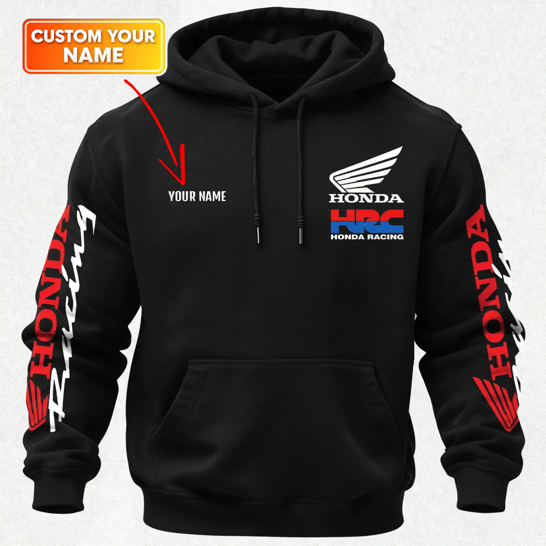 Honda Racing Printed Fleece-lined Unisex Hoodie Custom Your Name - Image 2