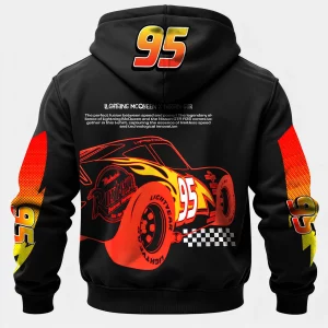 Lightning McQueen Printed Sherpa-Fleece Unisex Black Zip Hoodie v3