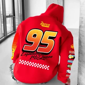 Lightning McQueen Printed Fleece-lined Unisex Red Hoodie v4