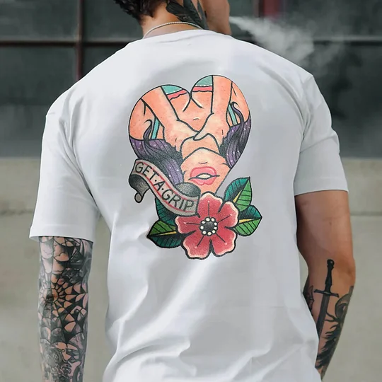 Get A Grip Floral Lady Print Men's T-shirt - Image 2