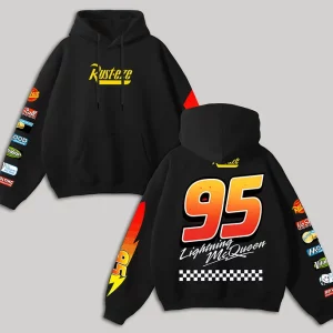 Lightning McQueen Printed Fleece-lined Unisex Black Hoodie v4