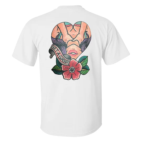 Get A Grip Floral Lady Print Men's T-shirt - Image 3