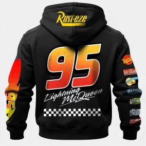 Lightning McQueen Printed Sherpa-Fleece Unisex Black Zip Hoodie v4