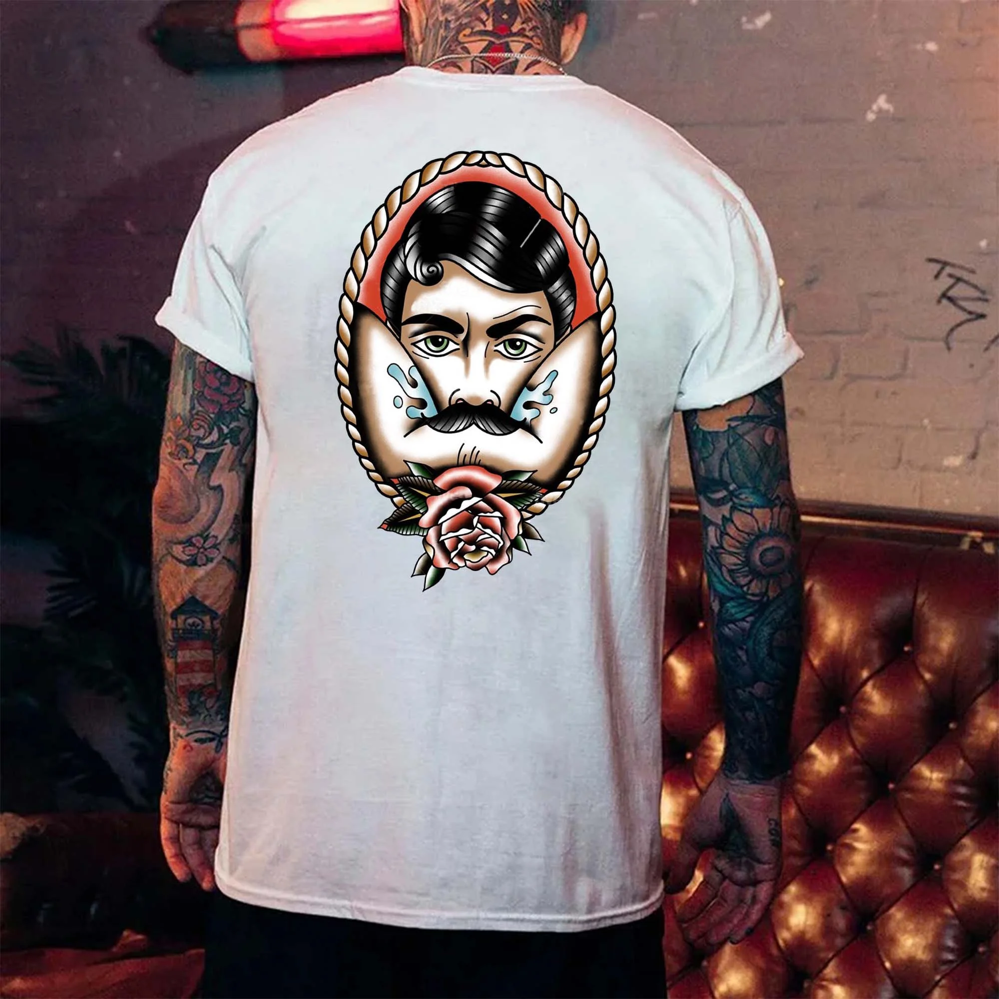 Vintage Rose Print Men's T-shirt - Image 2