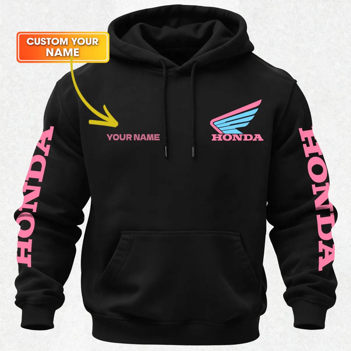 Honda Racing Printed Fleece-lined Custom Name Unisex Hoodie - Image 2