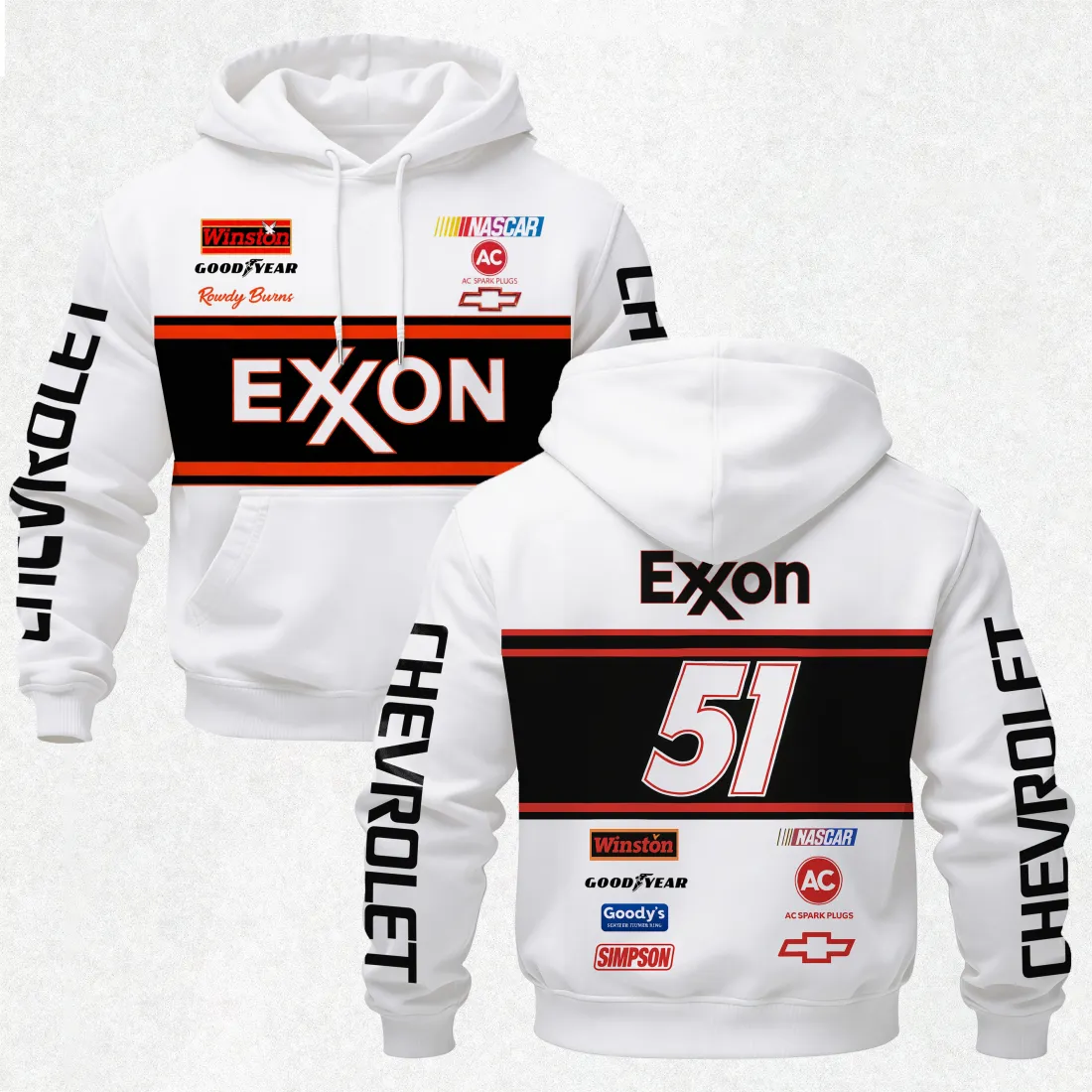 Days of thunder Rowdy Burns 51 Exxon Chevrolet Printed Fleece-lined Unisex Hoodie
