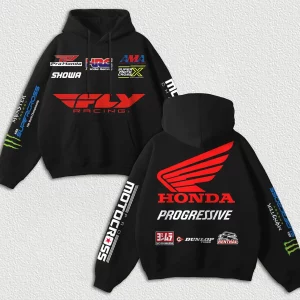 Racing Fashion Honda Progressive Motocross Fly Racing Printed Fleece-lined Unisex Hoodie