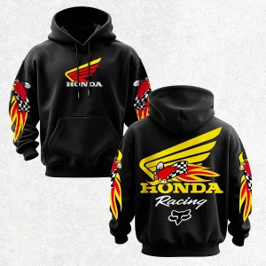 Racing Fashion Honda RC Yellow Printed Fleece-lined Unisex Hoodie
