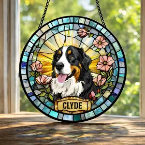 Personalized Pet Memorial Stained Glass Suncatcher from Photo – Custom Dog Cat Stained Glass Window Hanging Gift