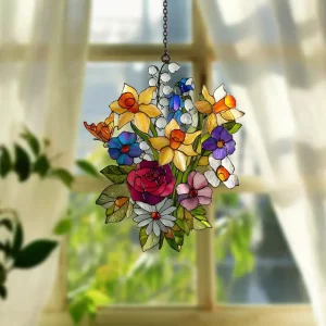 Family Birth Flowers Suncatcher, Custom Mom's Garden Gift,Flower Glass Art,Birth Flower Gift For Nana,Mother's Day Gift For Mom- Window Hanging Ornament
