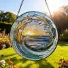 Ocean Wave Stained Glass Suncatcher，Beach Coastal Glass Suncatcher Handmade，Beach House Window Hanging Ocean Suncatcher Gift